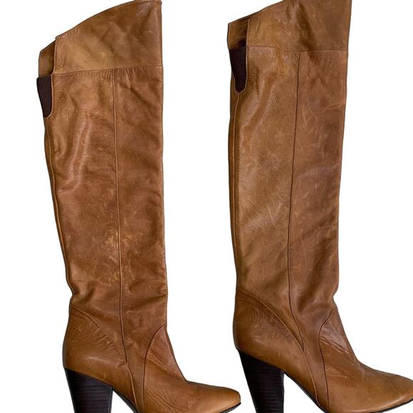 Brazilian over the knee chunky heel leather tan boots women’s 7 1/2 M - Picture 8 of 11